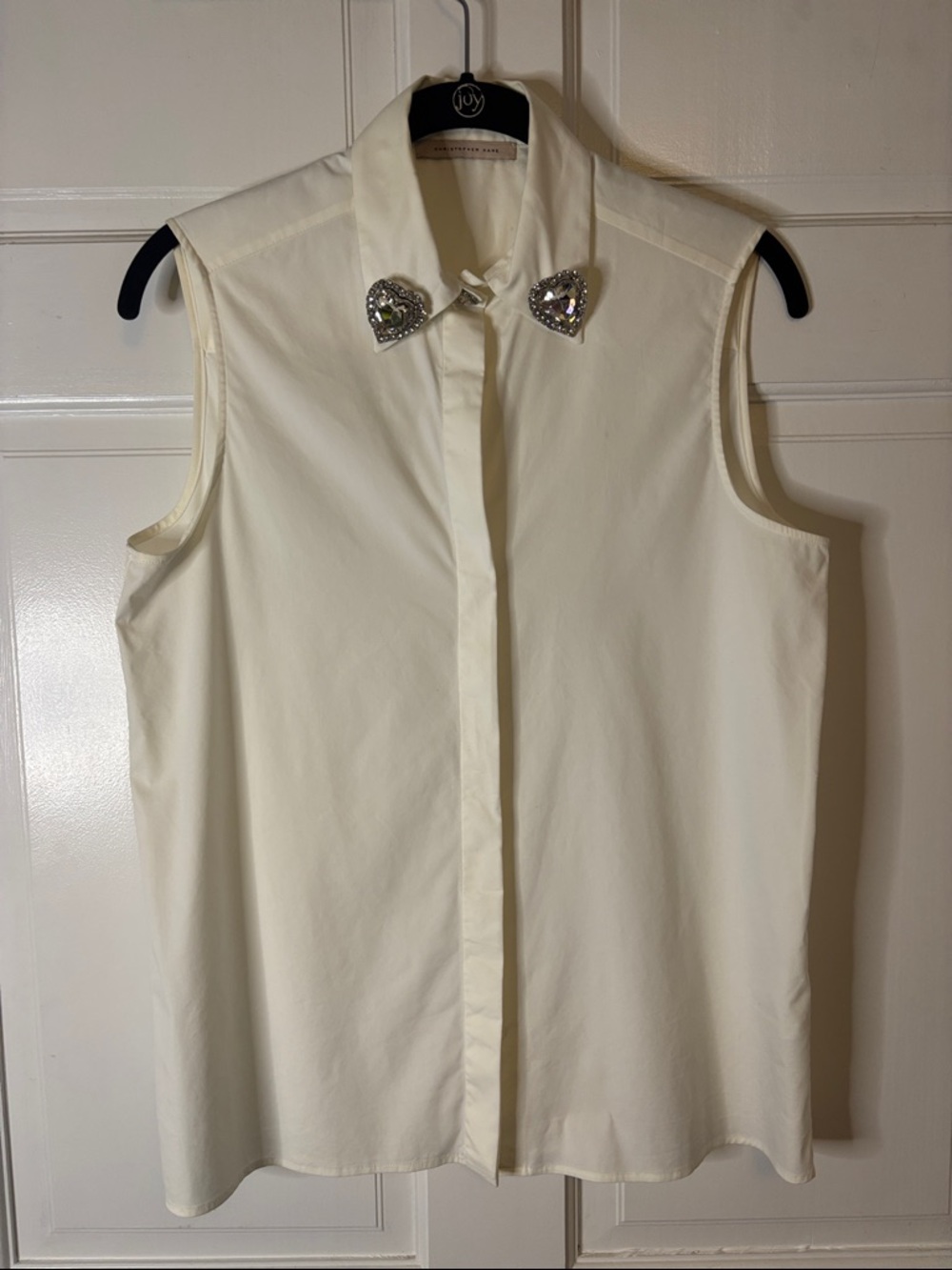 Christopher Kane Sleeveless Cream Blouse with Jeweled Collar